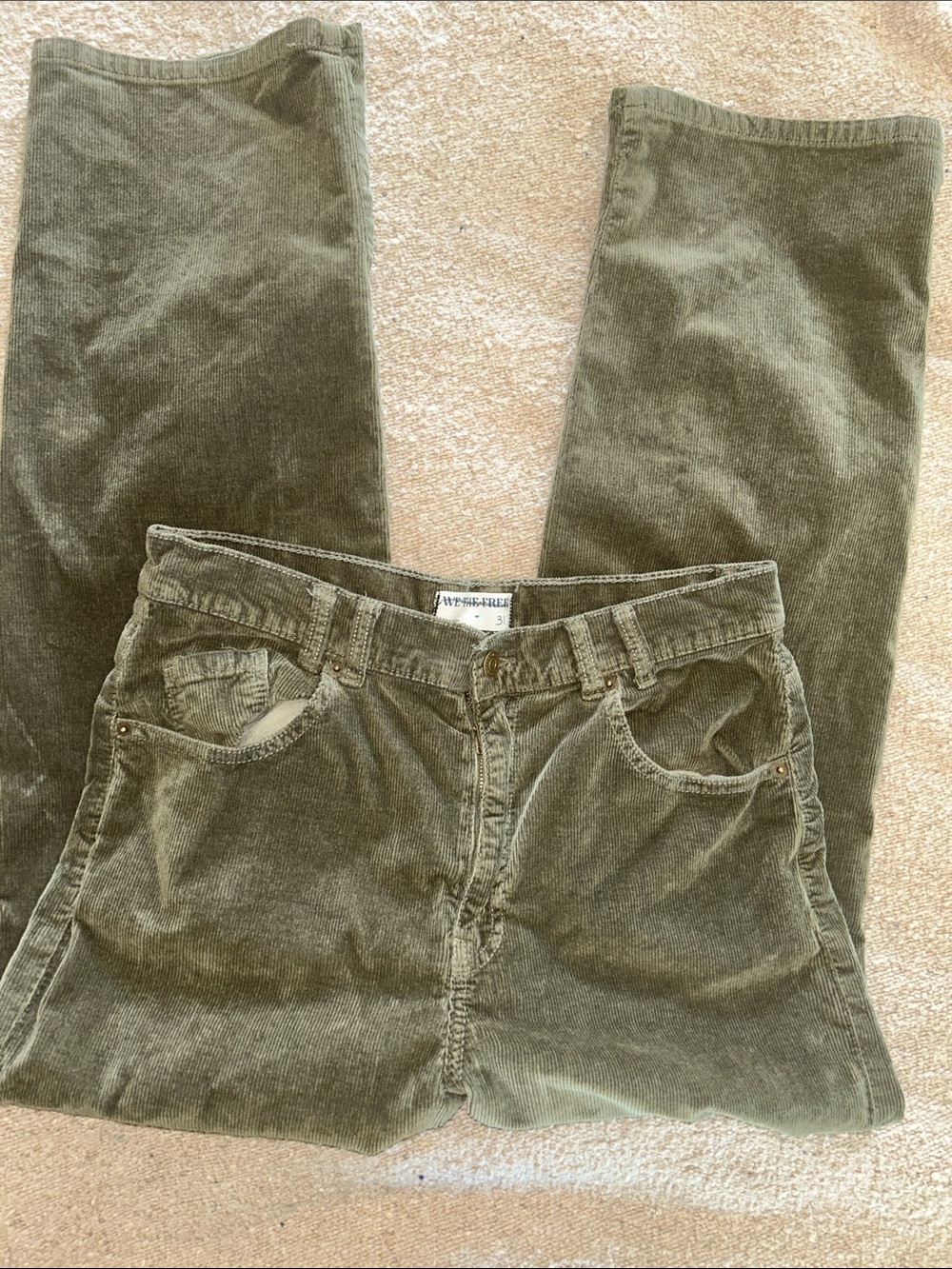 We The Free Olive Green Corduroy Straight Leg Jeans